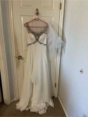 White Formal Gown with Multicolor Beaded Accents